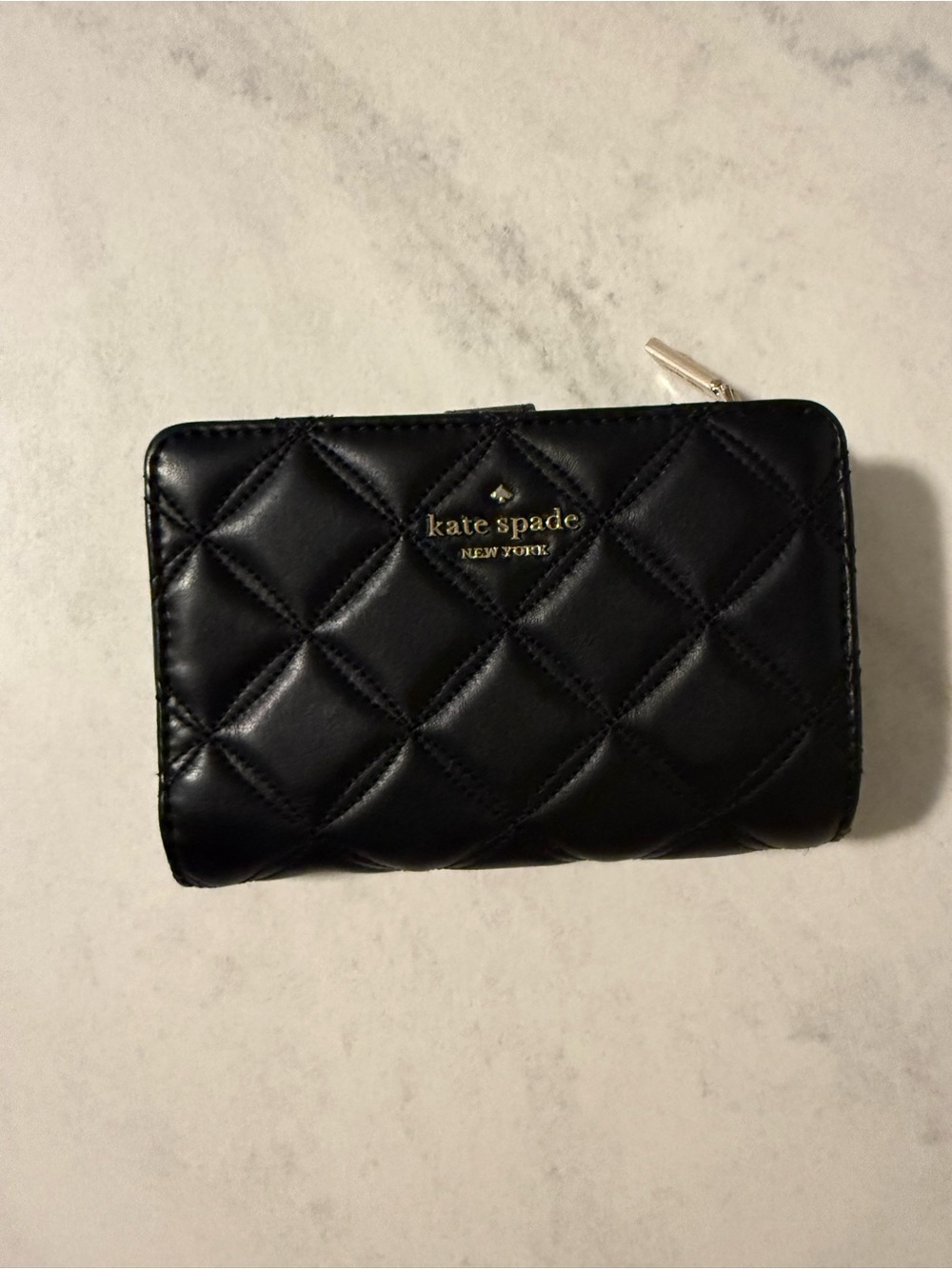 kate spade Quilted Black Leather Zip Wallet